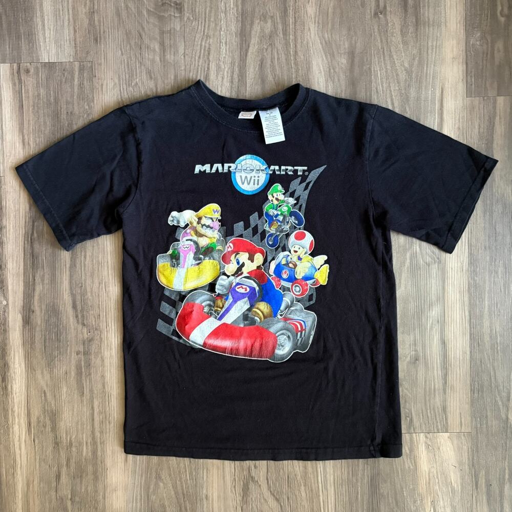 Vintage Y2K Mario Kart Wii T-Shirt Kids Size XL Black Women's Size S